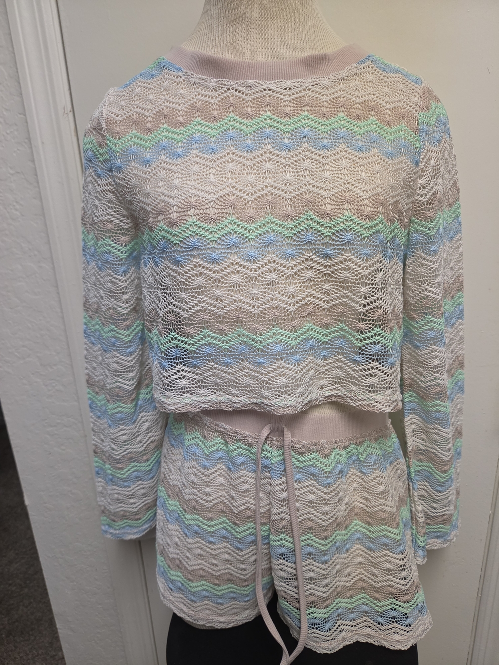 wild fable Pastel Crochet Two-Piece Set in Pink, Mint & Blue
